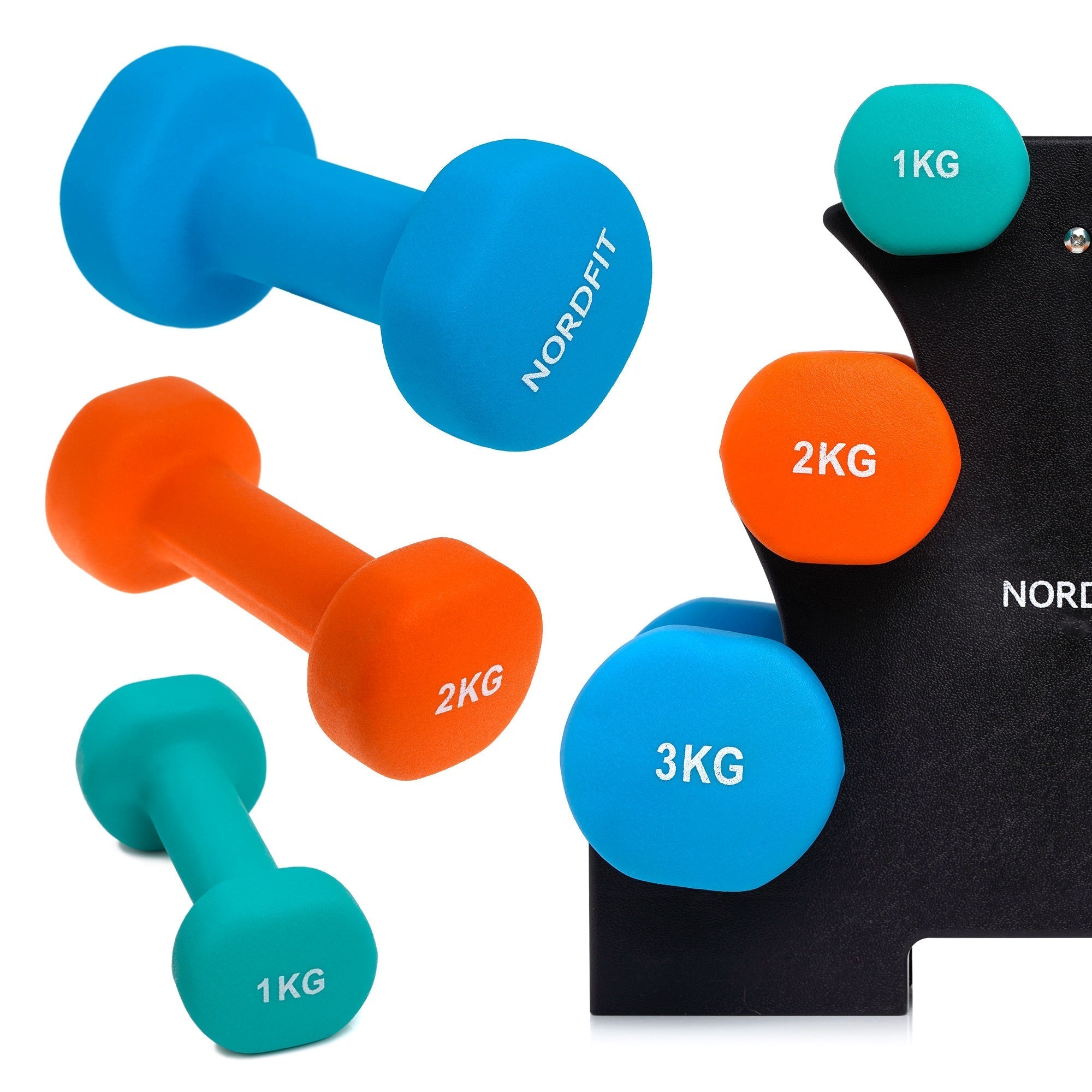 Neoprene Coated Cast Iron Dumbbells - Sizes 1-5kg, sold as pairs or a set