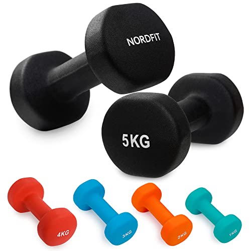 Neoprene Coated Cast Iron Dumbbells - Sizes 1-5kg, sold as pairs or a set