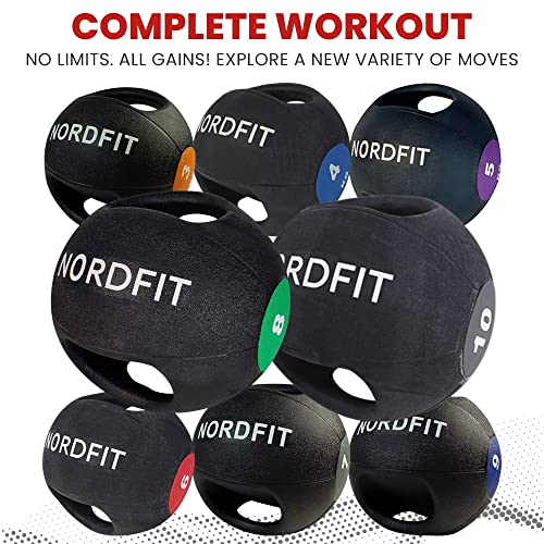 NALISOM Medicine Balls with Handles – 3kg, 4kg, 5kg, 6kg, 7kg, 8kg, 9kg and 10kg Medicine Ball – Anti-Slip Surface – Low Bounce – Fitness and Home Gym Equipment
