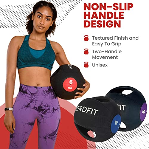 NALISOM Medicine Balls with Handles – 3kg, 4kg, 5kg, 6kg, 7kg, 8kg, 9kg and 10kg Medicine Ball – Anti-Slip Surface – Low Bounce – Fitness and Home Gym Equipment