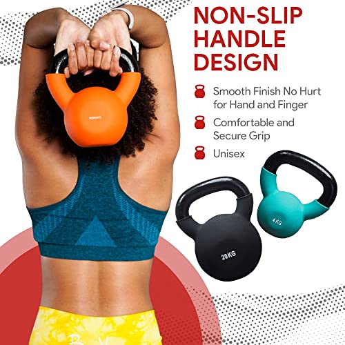 NALISOM Neoprene Coated Cast Iron Kettlebell Weights - Sizes 4kg to 20kg