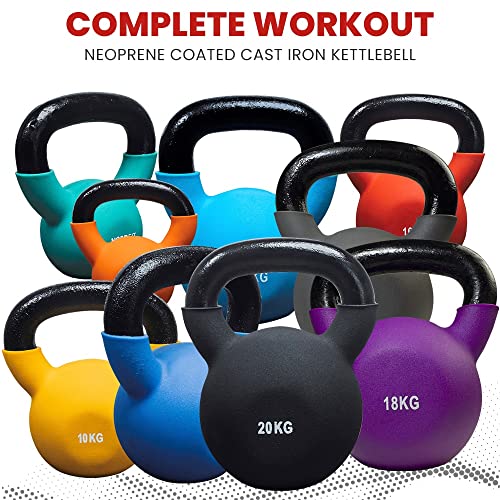 NALISOM Neoprene Coated Cast Iron Kettlebell Weights - Sizes 4kg to 20kg