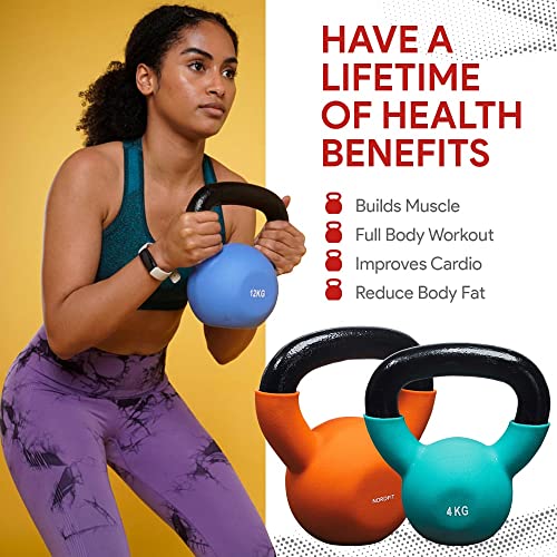 NALISOM Neoprene Coated Cast Iron Kettlebell Weights - Sizes 4kg to 20kg