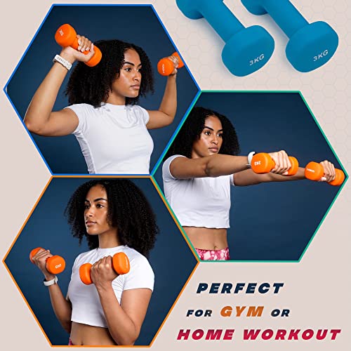 Neoprene Coated Cast Iron Dumbbells - Sizes 1-5kg, sold as pairs or a set