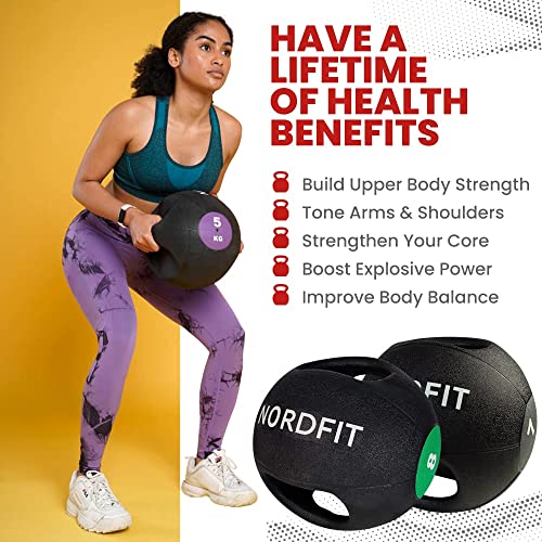 NALISOM Medicine Balls with Handles – 3kg, 4kg, 5kg, 6kg, 7kg, 8kg, 9kg and 10kg Medicine Ball – Anti-Slip Surface – Low Bounce – Fitness and Home Gym Equipment