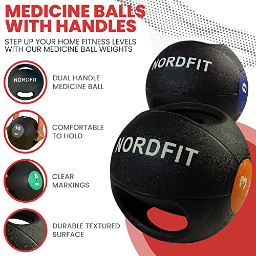 NALISOM Medicine Balls with Handles – 3kg, 4kg, 5kg, 6kg, 7kg, 8kg, 9kg and 10kg Medicine Ball – Anti-Slip Surface – Low Bounce – Fitness and Home Gym Equipment