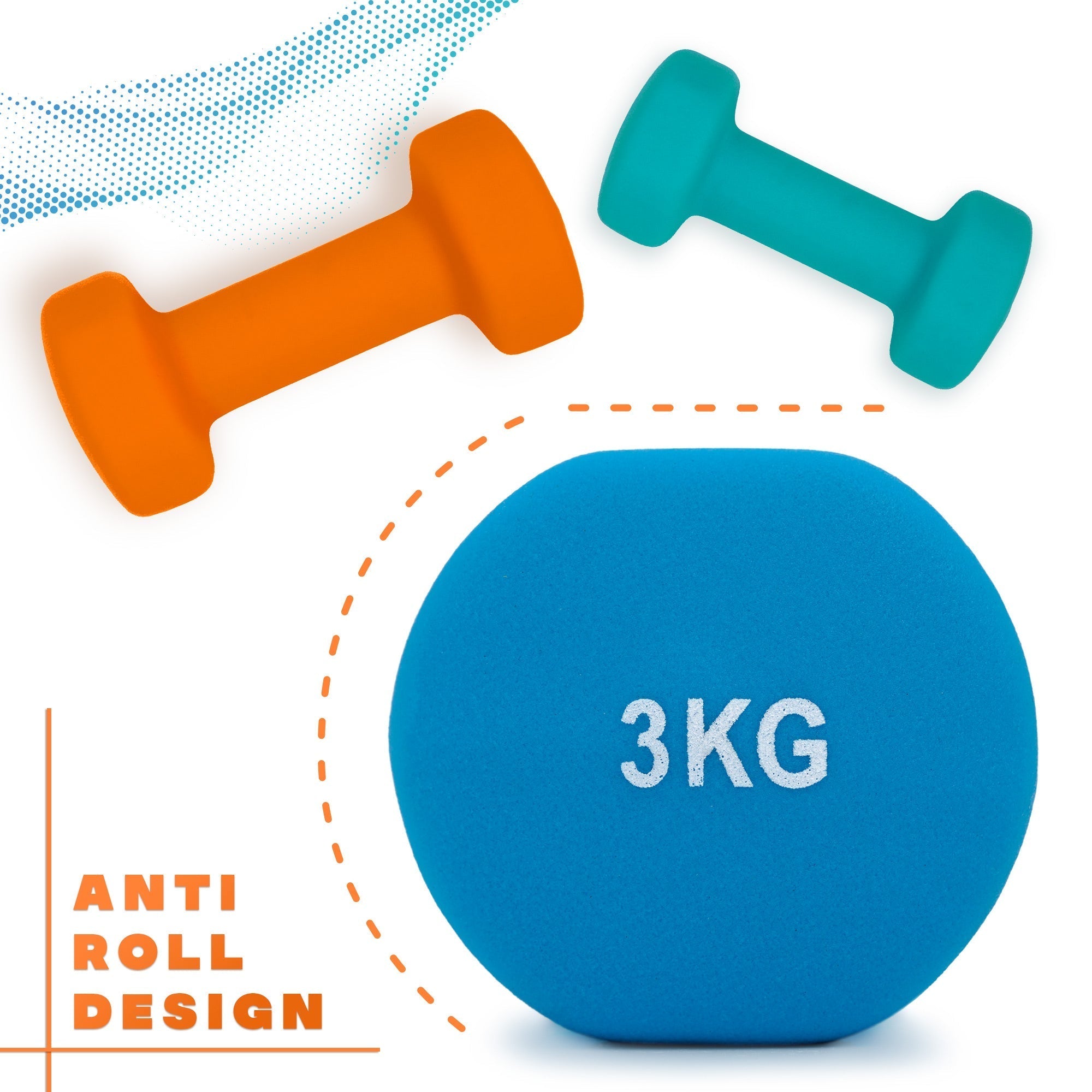 Neoprene Coated Cast Iron Dumbbells - Sizes 1-5kg, sold as pairs or a set